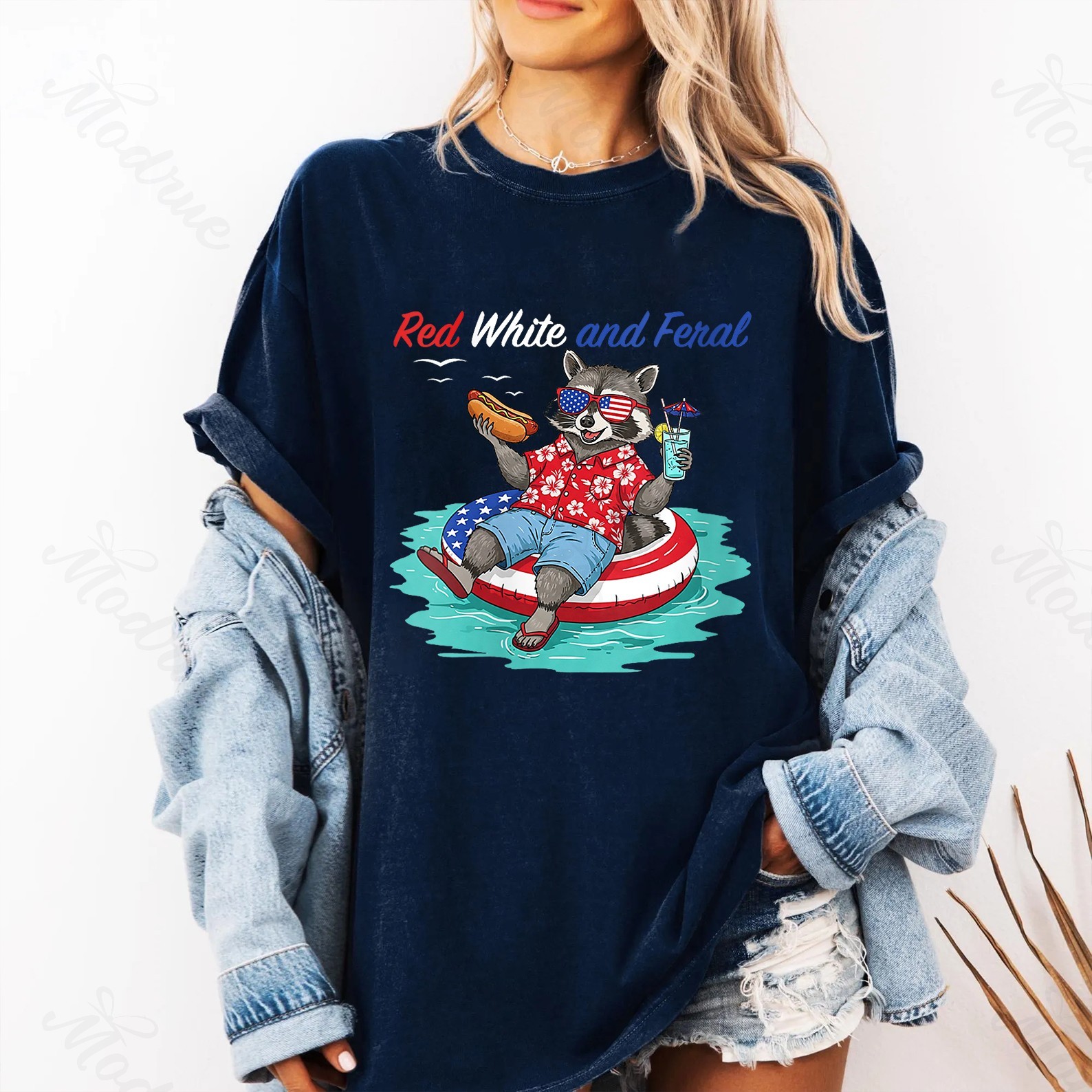 Red White And Fera Raccoon Tee Shirt