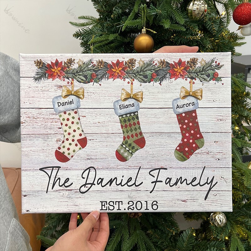 Custom Christmas Family Stocking Wall Art Poster Canvas