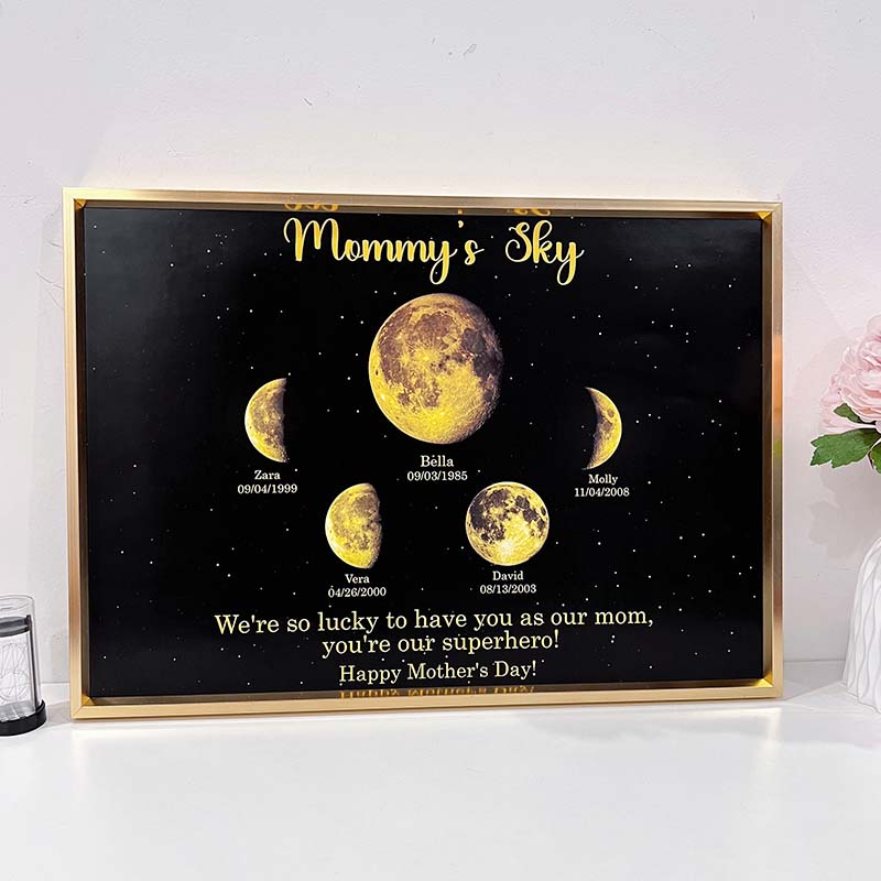Print Custom encircling the moon Phase Frame With Text & Date- Mommy's Universe