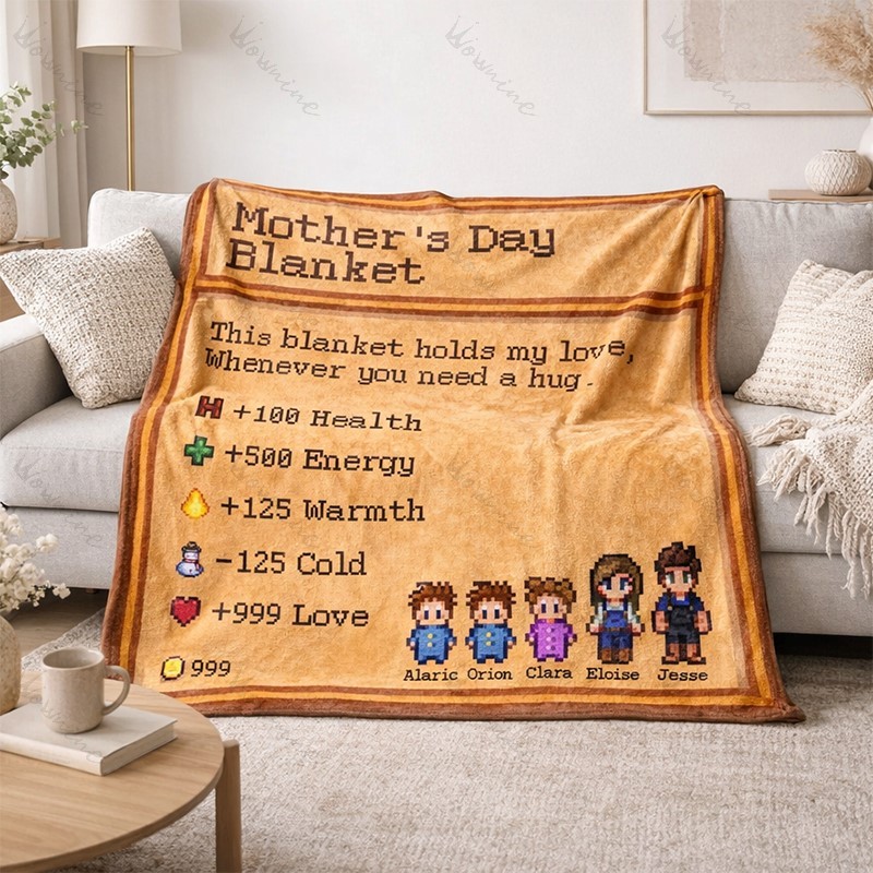 Custom Vintage Pixel Family Mothers Day Gift Blanket