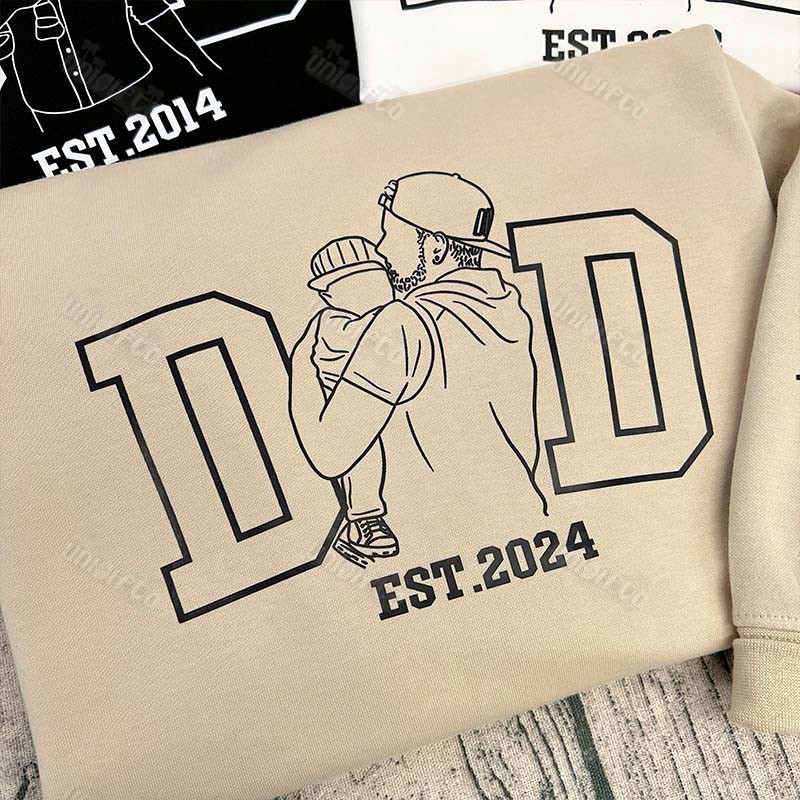 Line Art Dad Tribute Sweatshirt with Kid's Name on Sleeve