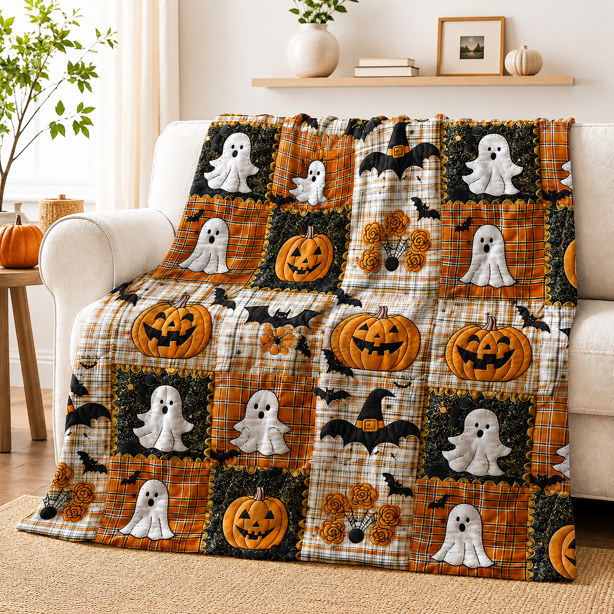 Halloween Pumpkin & Ghost Fleece Throw Blanket