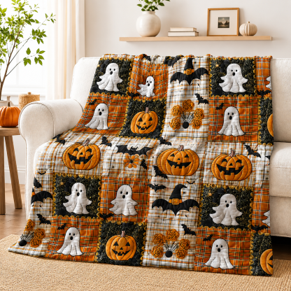 Halloween Pumpkin & Ghost Fleece Throw Blanket