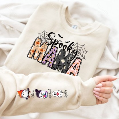 Halloween Mama Wears Her Ghost Kids on Her Sleeve Custom Sweatshirt