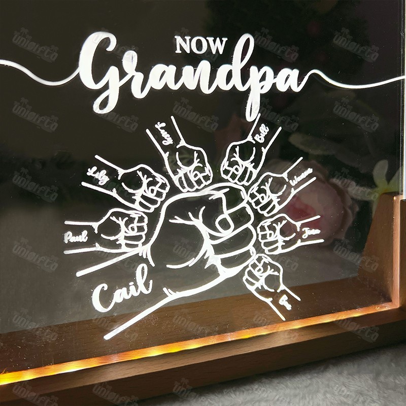First Dad Now Grandpa Custom Kids' Names U LED Frame