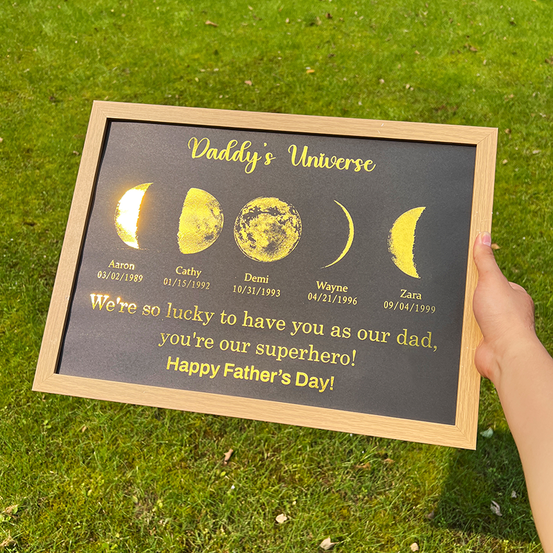 Custom Moon Phase Frame With Text & Date- Daddy's Universe