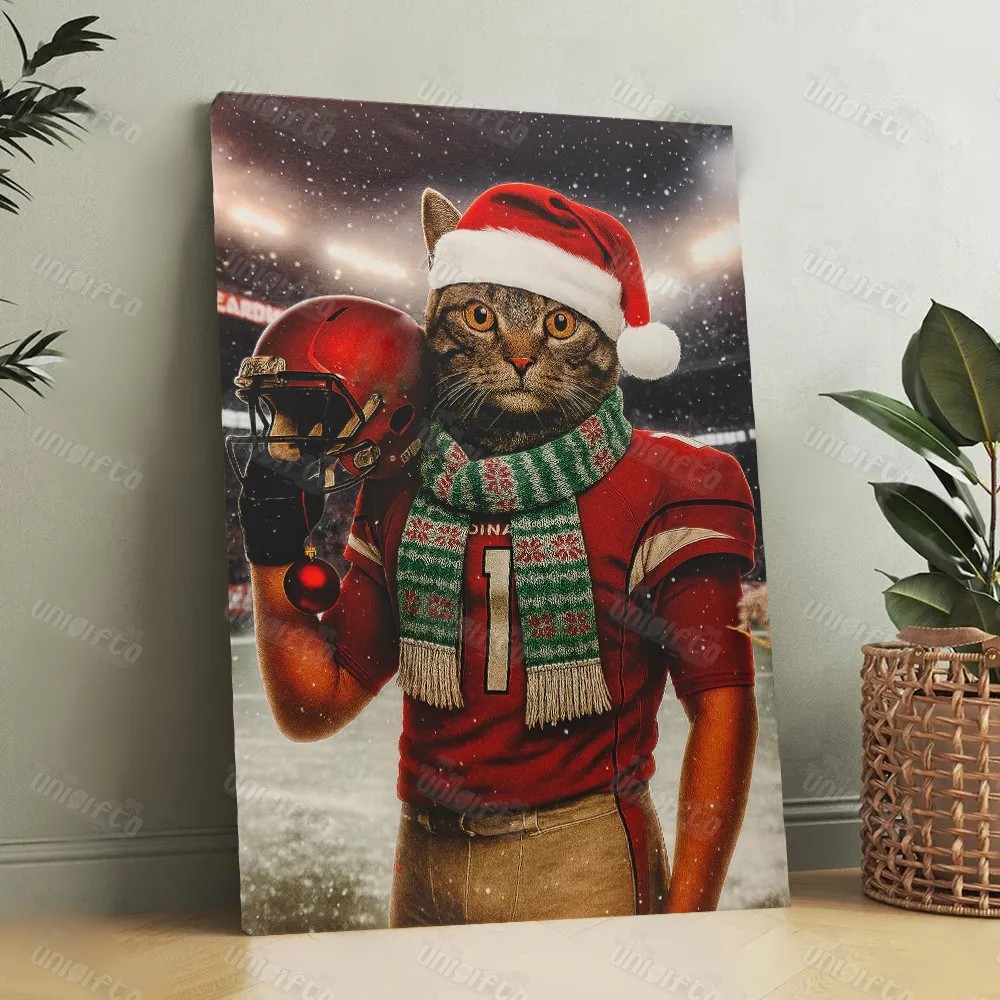 Christmas Hand-Painted Custom American Football Pets Portrait Canvas