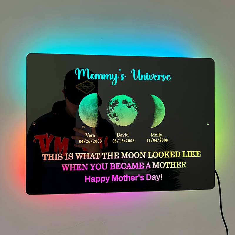 Custom Led Mirror Light Frame with text and date - mommy's moons