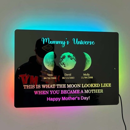 Custom Led Mirror Light Frame with text and date - mommy's moons