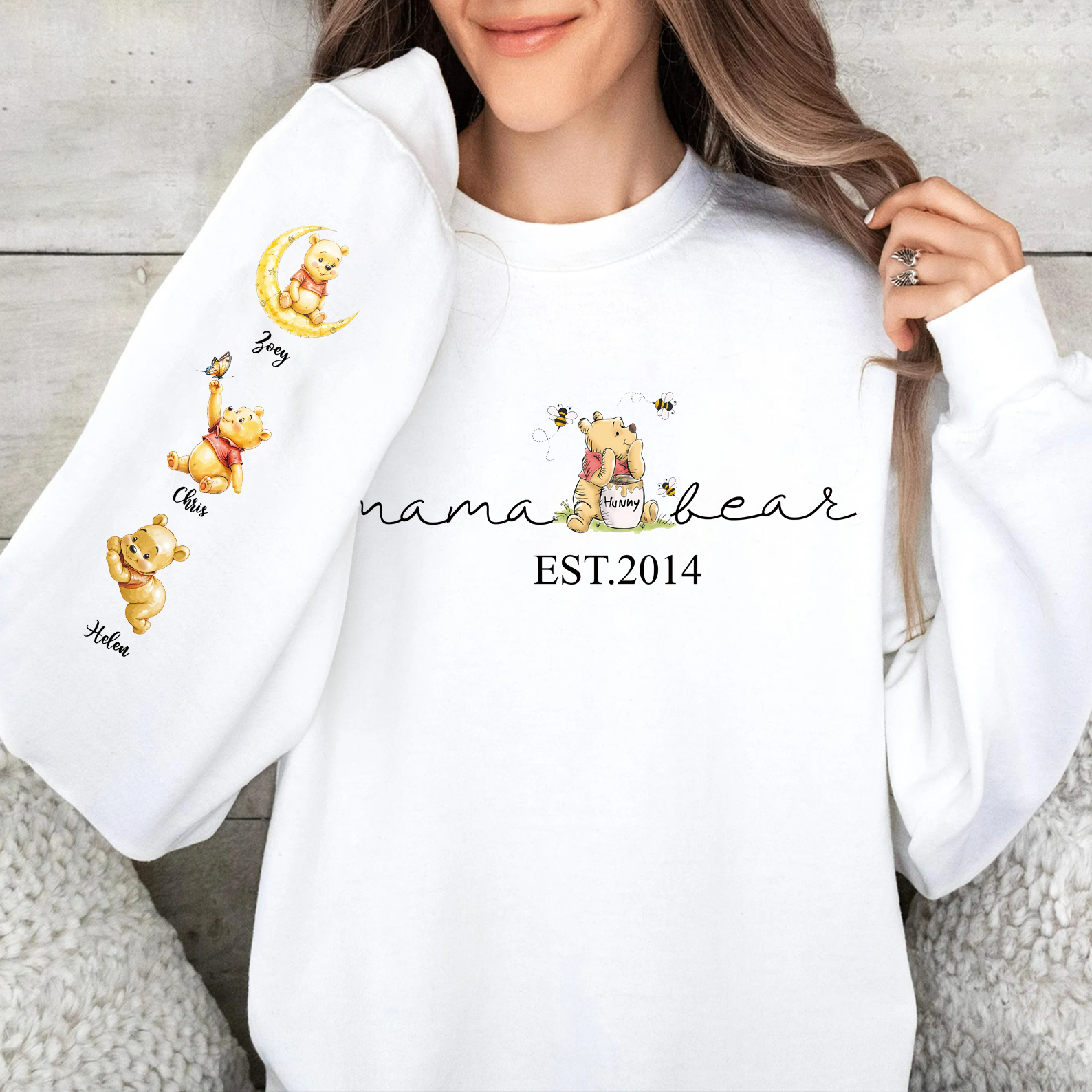 Mama Bear Sweatshirt with Kids Names on Sleeve - Custom Mama Sweatshirt
