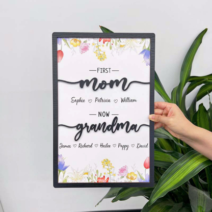 First Mom Now Grandma-Family Personalized Names Frame