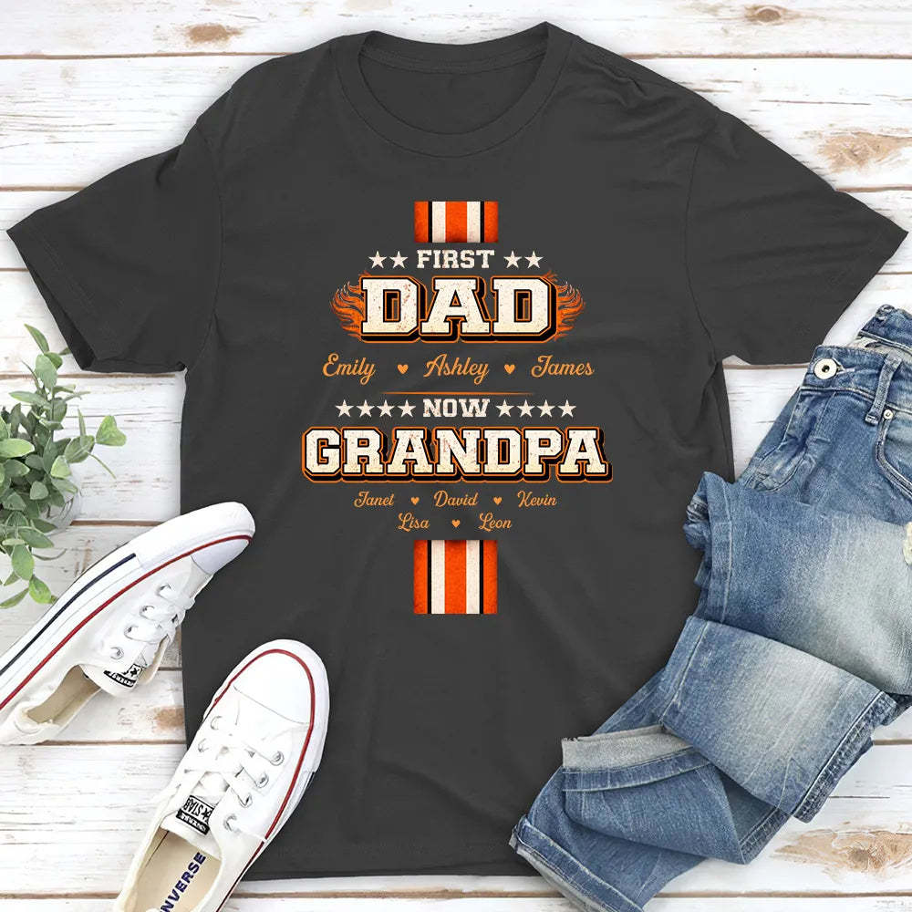 Personalized "First Dad, Now Grandpa" T-Shirt - Custom Family Names Tee