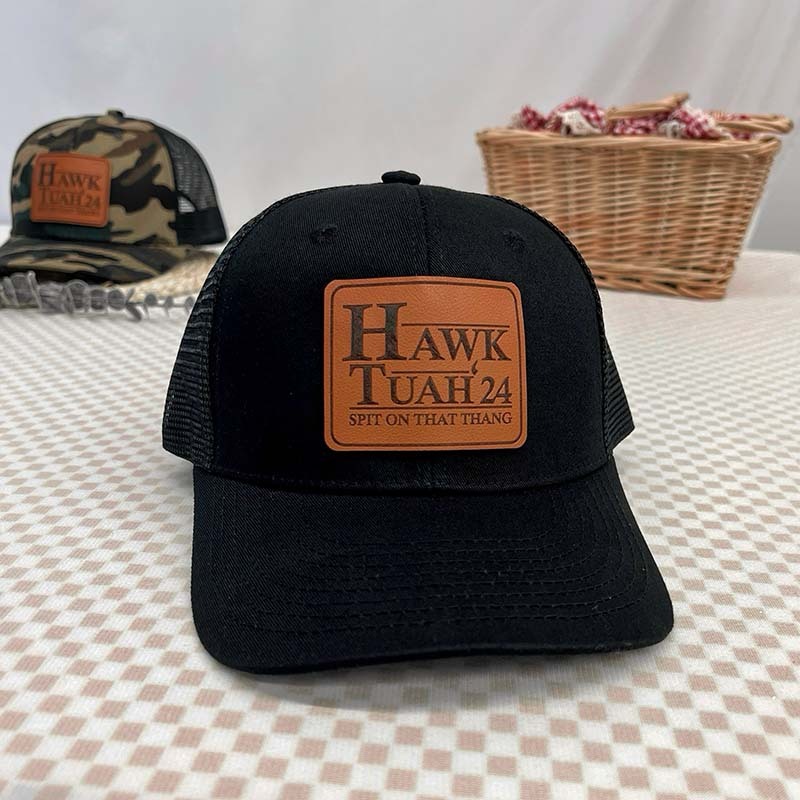 Hawk Tuah Spit on That Thang 2024 Trucker Hat Premium Leatherette Patch on Richardson 112 Trucker Hat Funny Hat GenX Hat Adult Hat Best Selling Hat