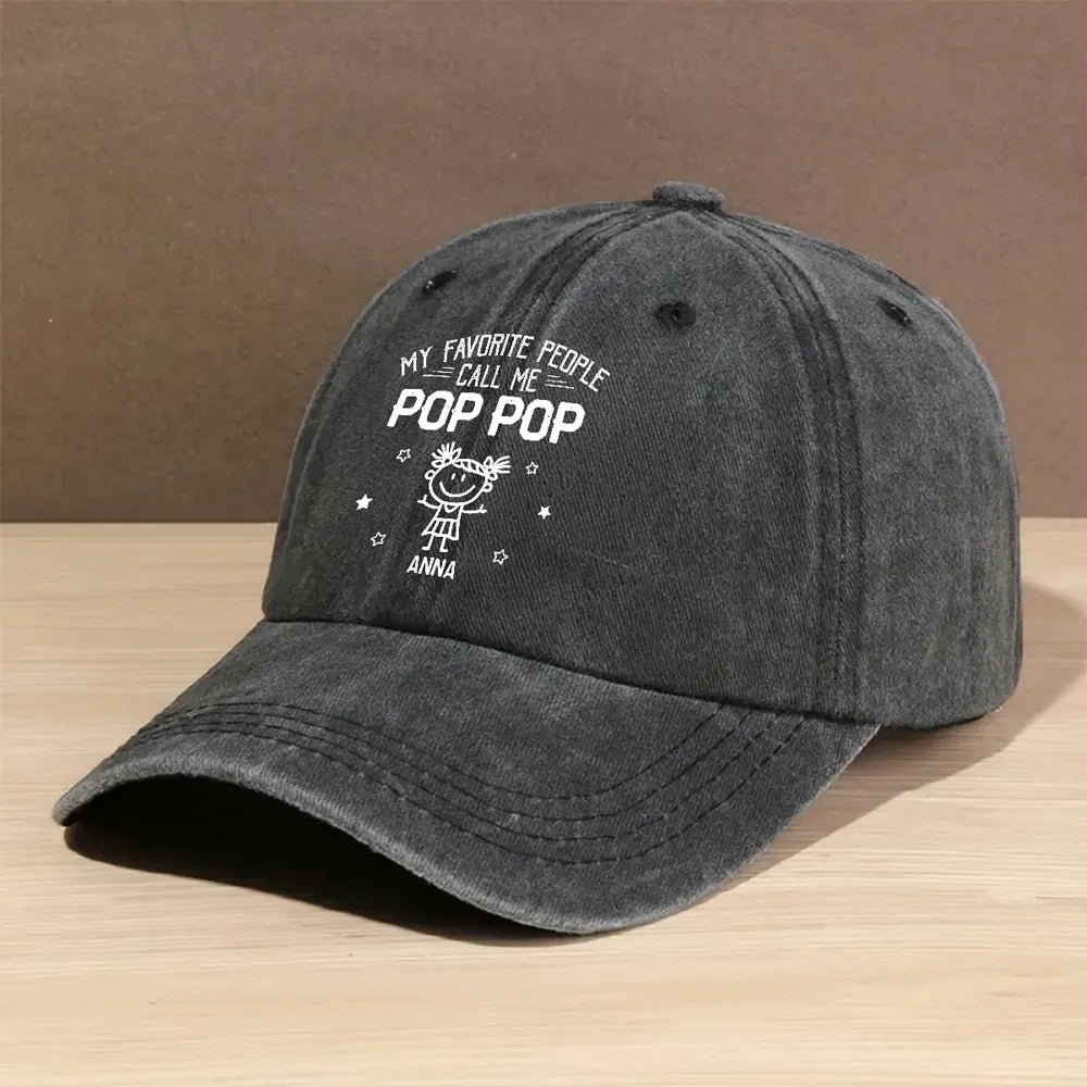 Personalized "My Favorite People Call Me Papa/Grandpa" Baseball Cap - Custom Grandpa Nickname Washed Cotton Hat, Father’s Day Gift