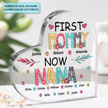 First Mom Now Grandma - Alphabet Style Personalized Heart Acrylic Plaque