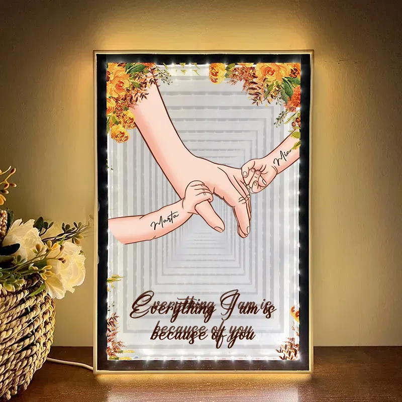 3D Mom Everything We Are Is Because Of You - Personalized Mirror Frame Light Box