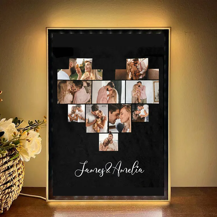 💫Personalized Family Heart Photos Mirror Light Box💫