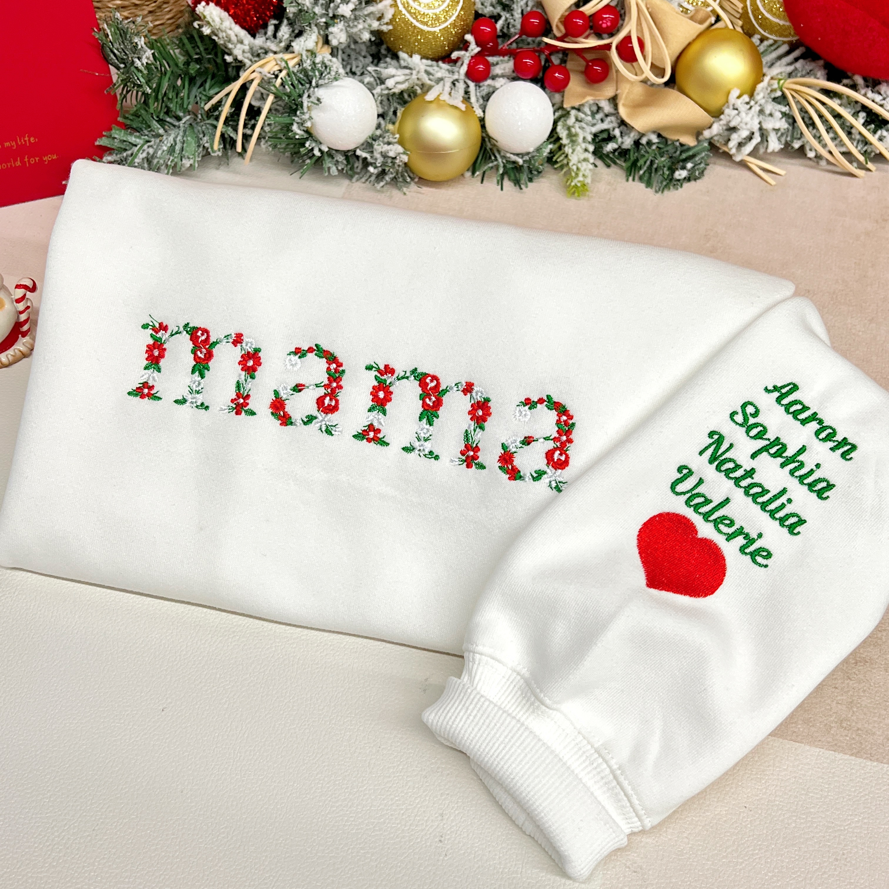 Christmas Floral Mama Embroidered Sweatshirt