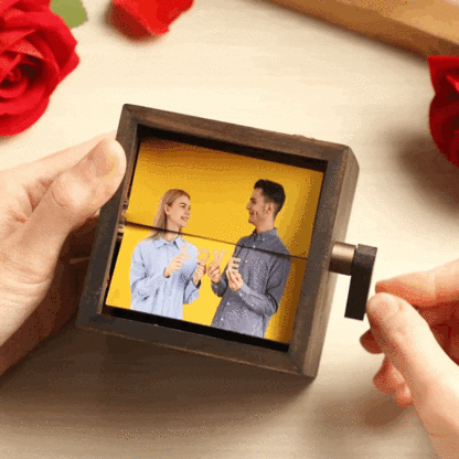 Custom Flip Book Frame Animation Machine Mechanical Hand-cranked Photo Album with Light Black Walnut Baby Photo Cube Frame Creative Gift