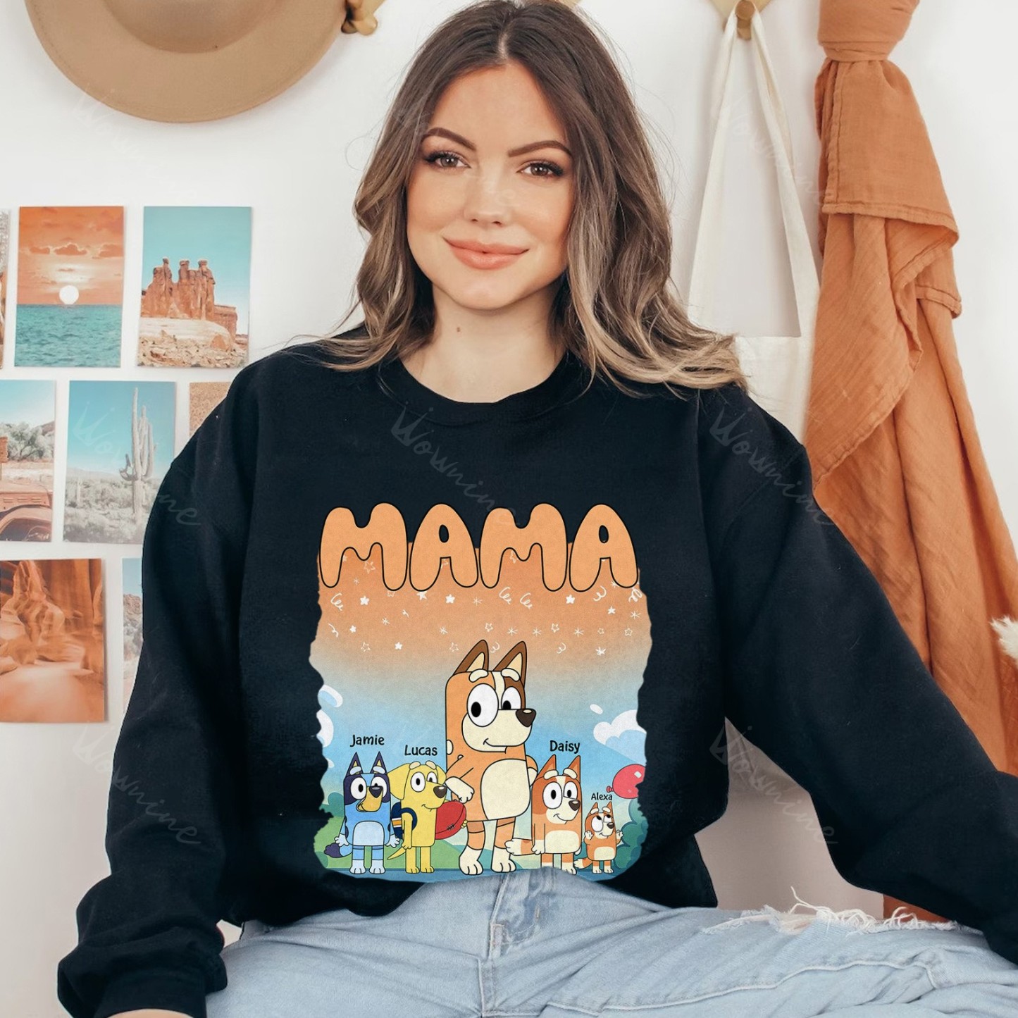 Custom Cartoon Dog MAMA With Kids Sweatshirt