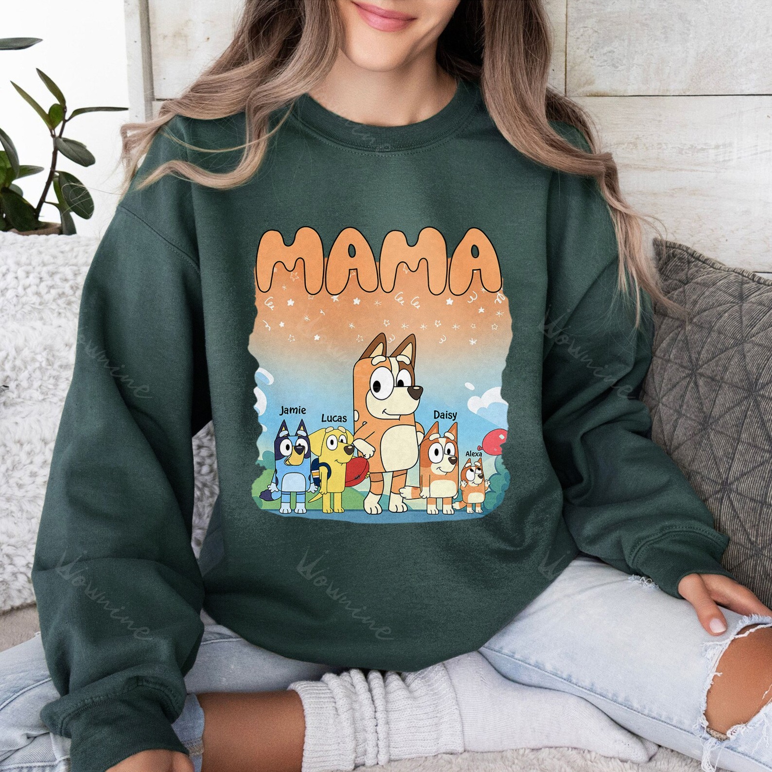 Custom Cartoon Dog MAMA With Kids Sweatshirt