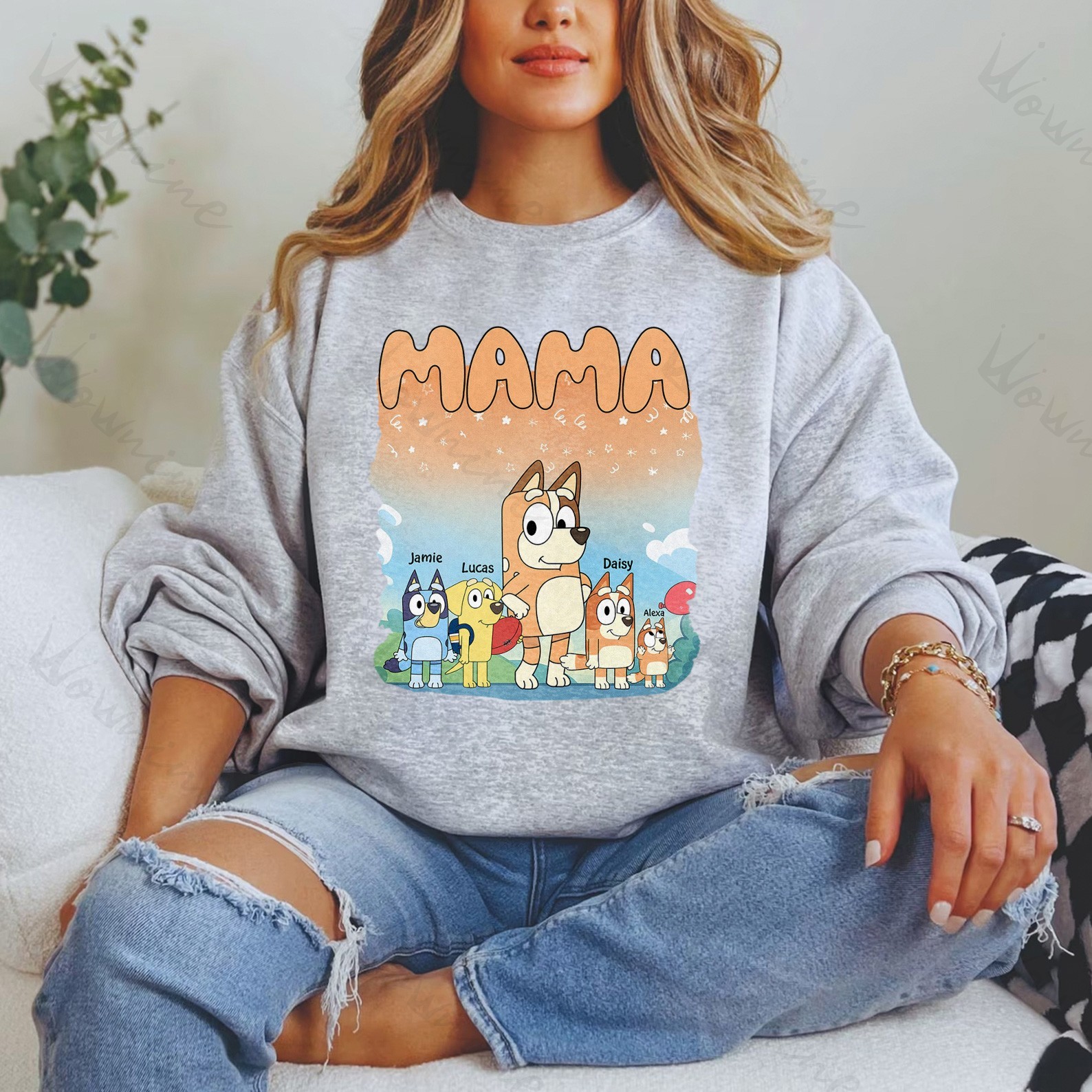 Custom Cartoon Dog MAMA With Kids Sweatshirt