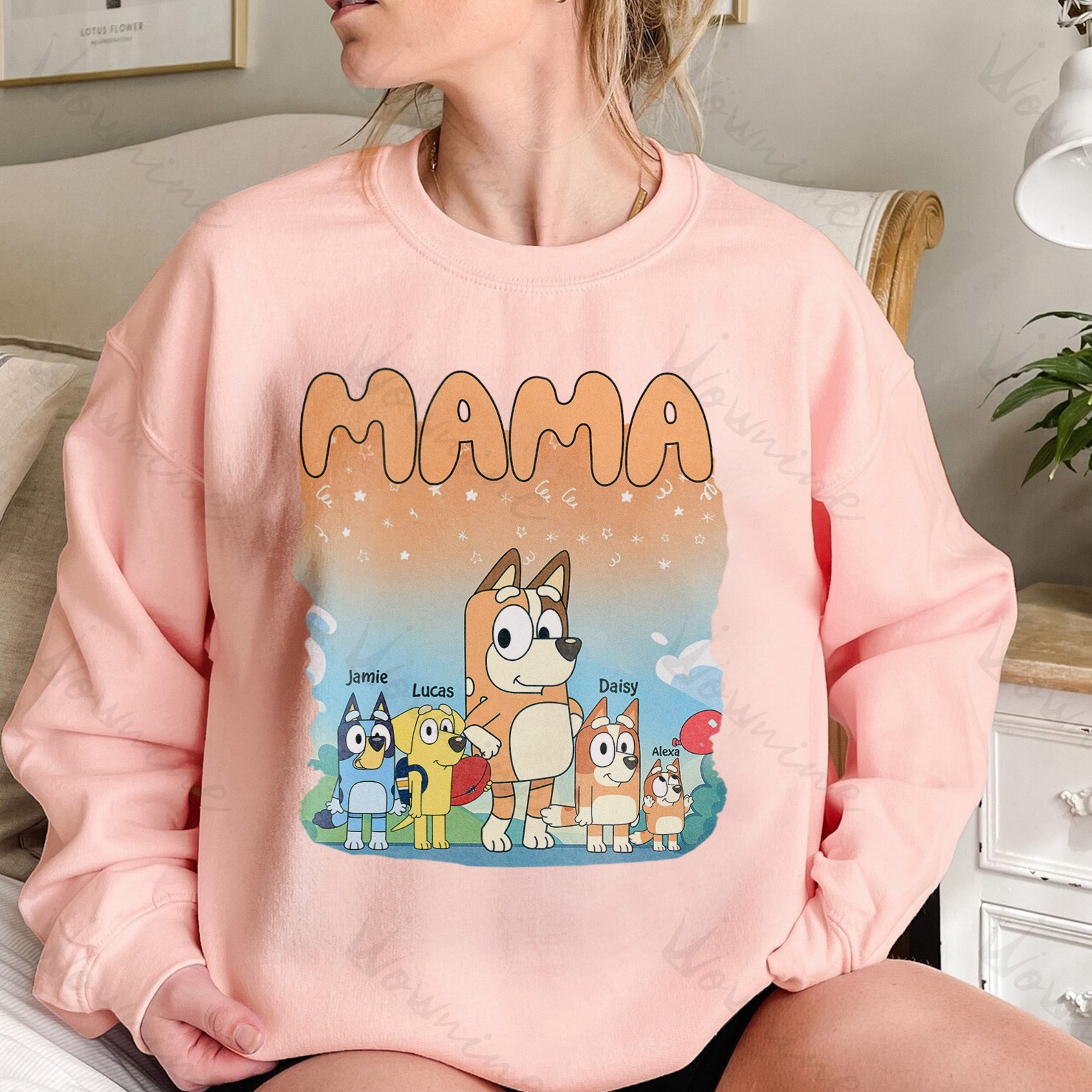 Custom Cartoon Dog MAMA With Kids Sweatshirt
