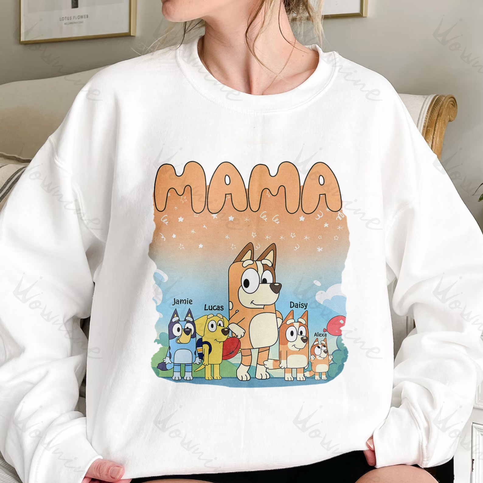 Custom Cartoon Dog MAMA With Kids Sweatshirt