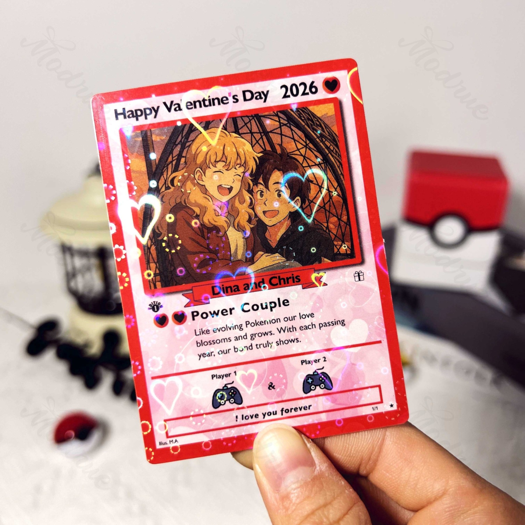 Custom Anniversary Card Couple Photo Anime Style
