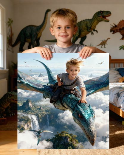 Personalized Dinosaur Kid Canvas – Custom Name Adventure Wall Art