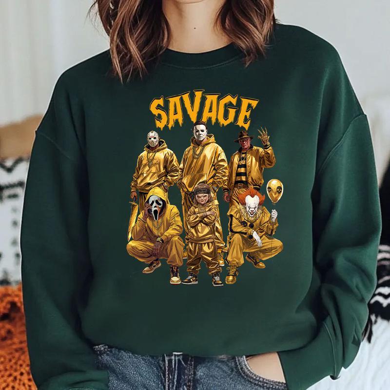 Savage Horror Characters Streetwear - Crewneck & Hoodie with Hip-Hop Inspired Golden Graphic