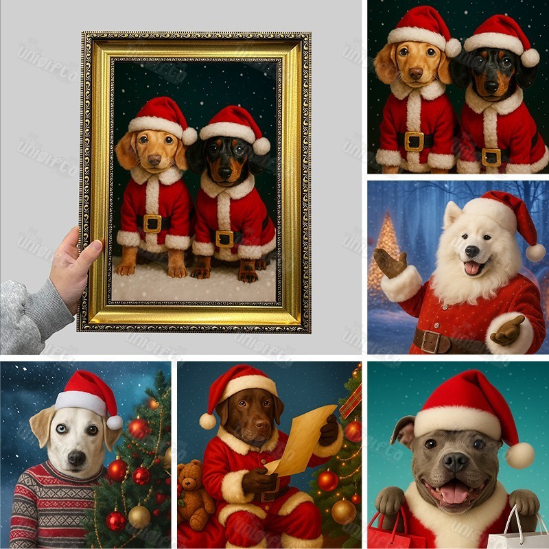 Custom Christmas Pet Art Canvas Frame Portrait