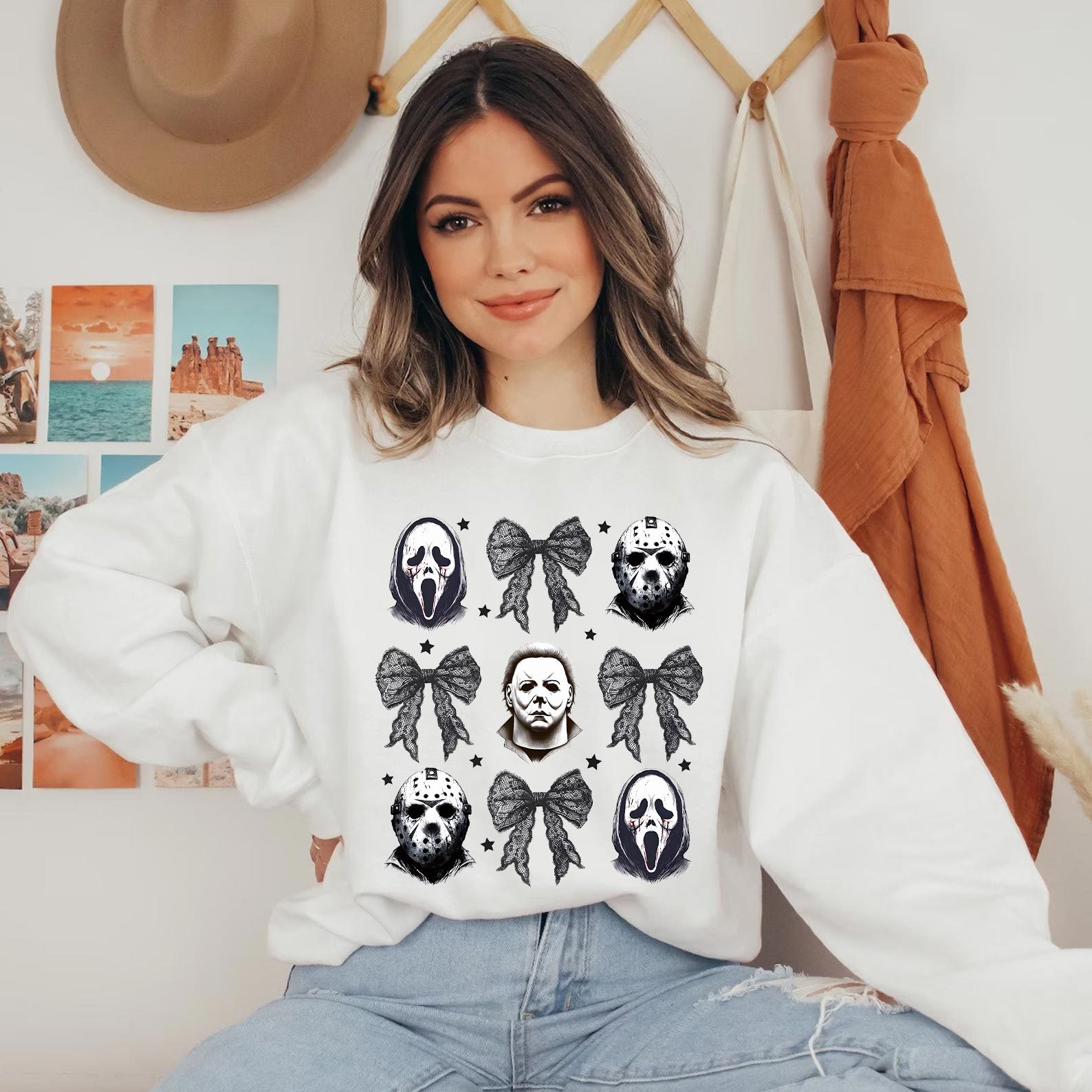 Halloween Coquette Bow Horror Characters Shirt