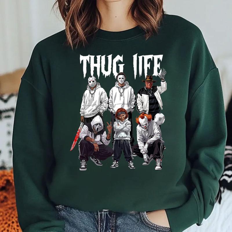 Thug Life Horror Characters Streetwear - Crewneck & Hoodie with Hip-Hop Inspired Graphic
