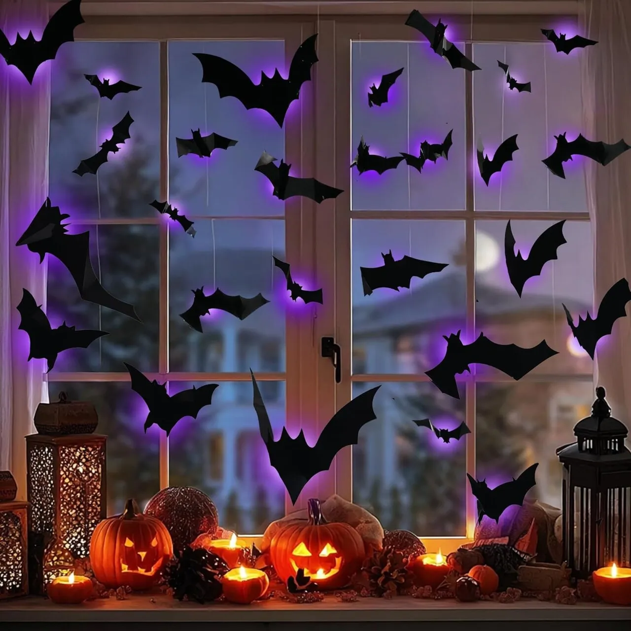 Lighted 3D Bat Wall Decor Set – LED Halloween Decor