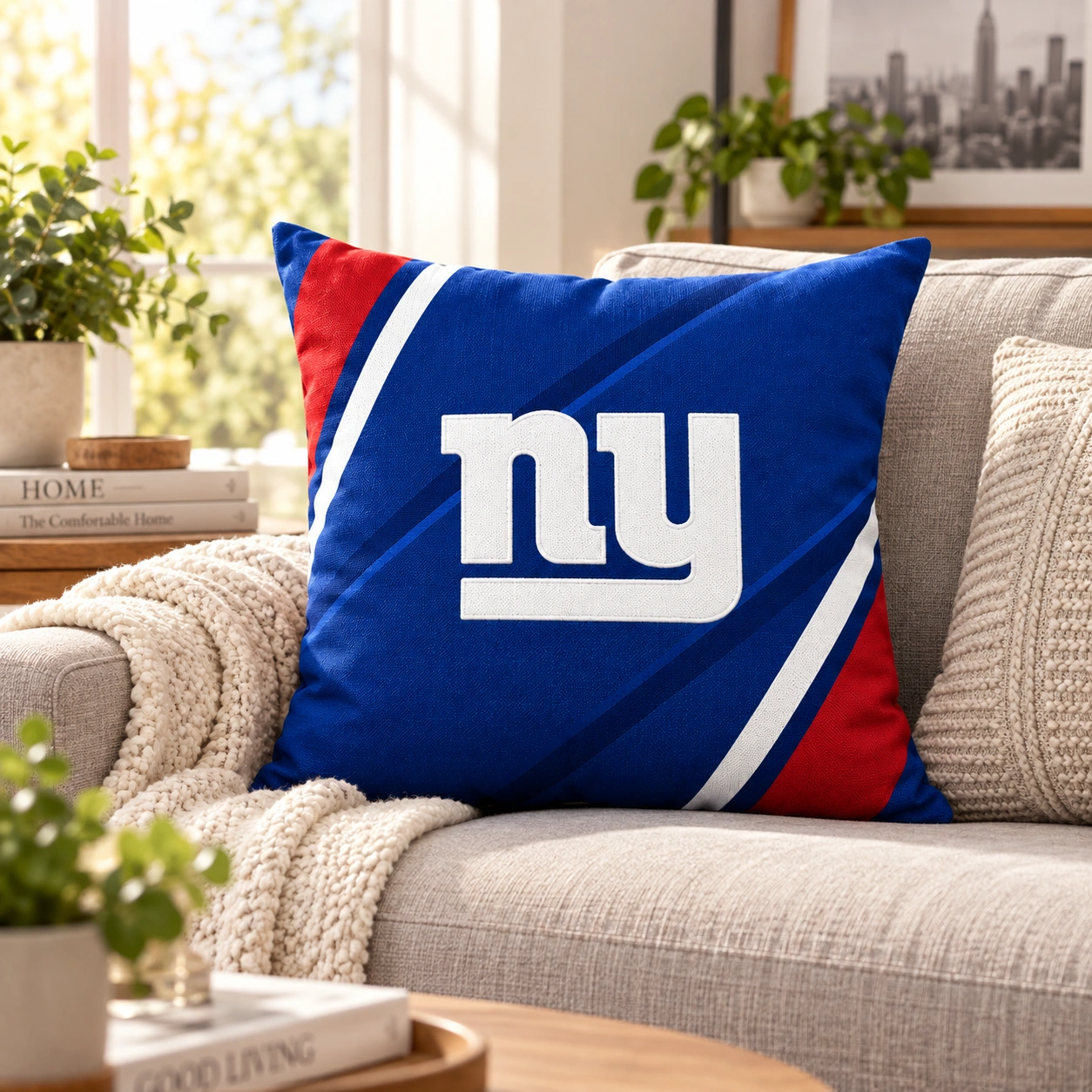 New York Giants Football Throw Pillow - living room sofa styling