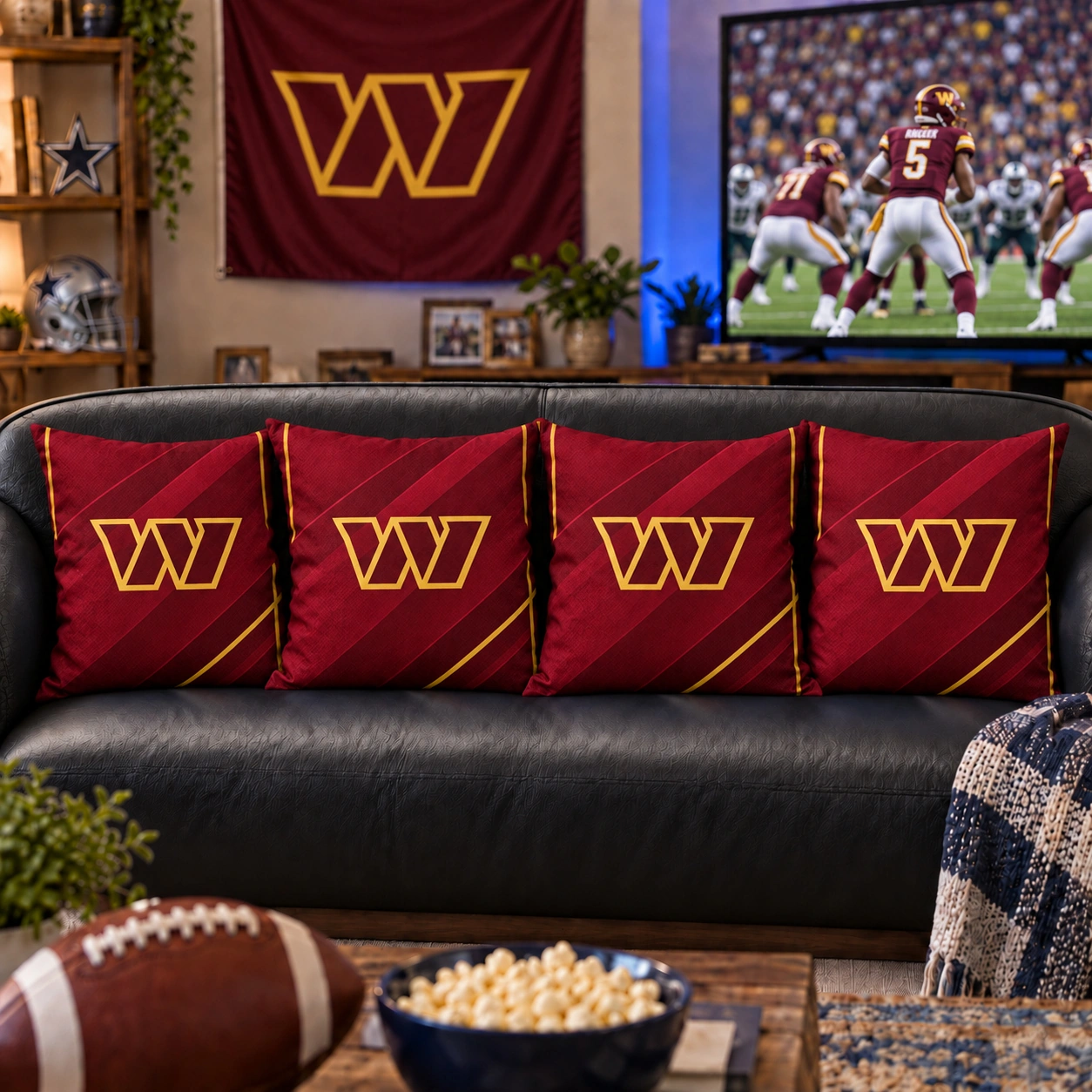 Washington Commanders Football Throw Pillow - styled room view