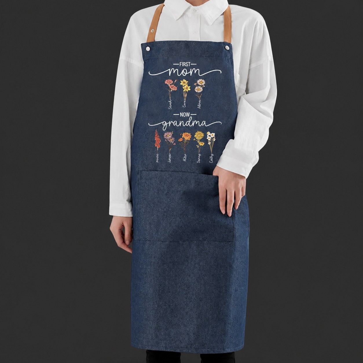 First Mom Now Grandma - Birth Flower Customized Apron Waterproof