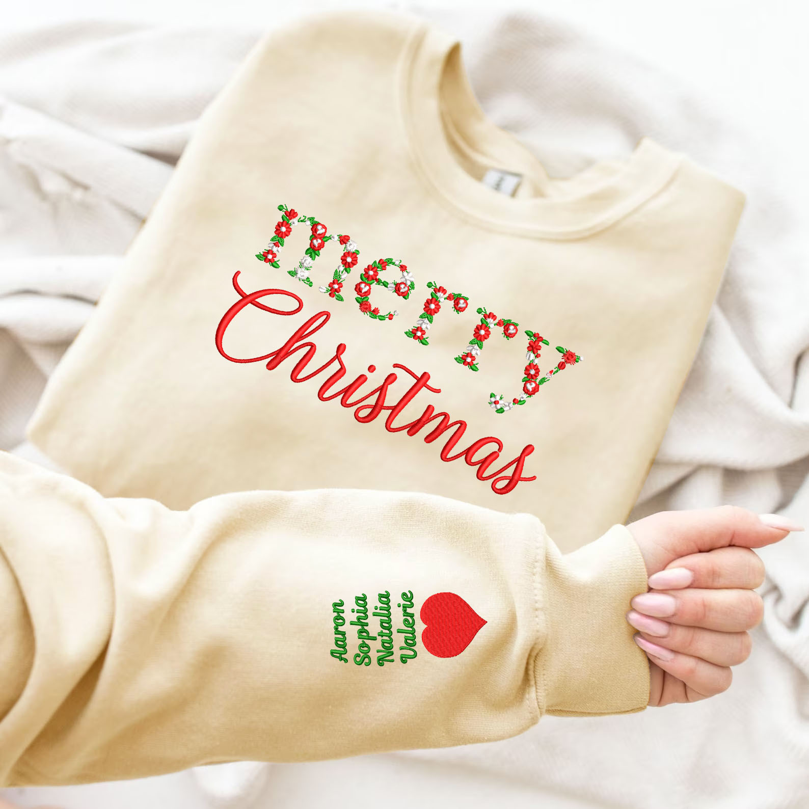 Merry Christmas Floral Embroidered Sweatshirt
