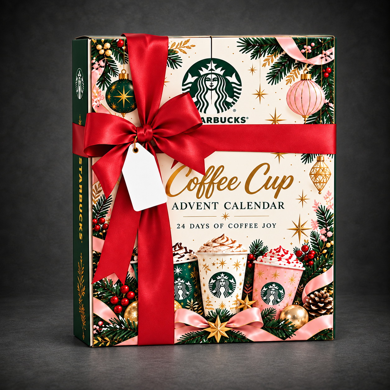 Cozy Coffee Cup Advent Calendar - 24 Daily Surprises dark gray studio background