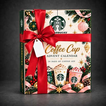 Cozy Coffee Cup Advent Calendar - 24 Daily Surprises dark gray studio background