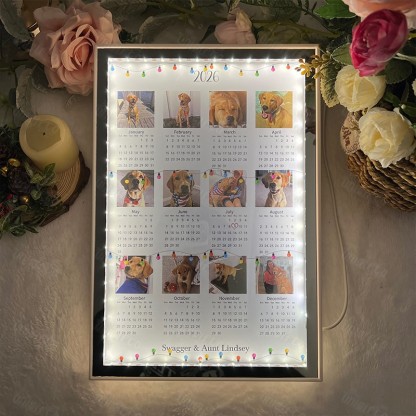 Custom Photo 2026 Calendar Mirror Lamp – Personalized Pet/Portrait LED Calendar Light