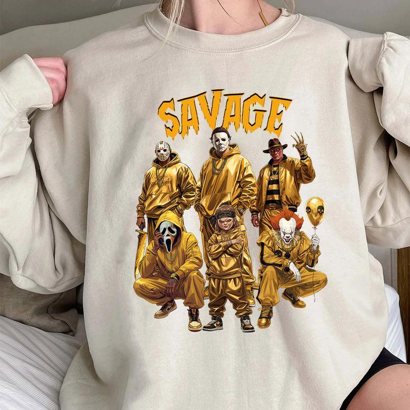 Savage Horror Characters Streetwear - Crewneck & Hoodie with Hip-Hop Inspired Golden Graphic