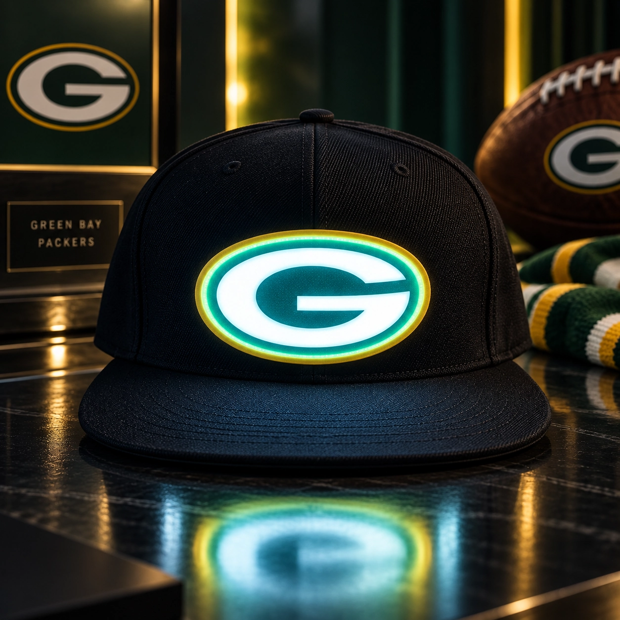 Green Bay Packers LED Light-Up Football Fan Snapback Cap