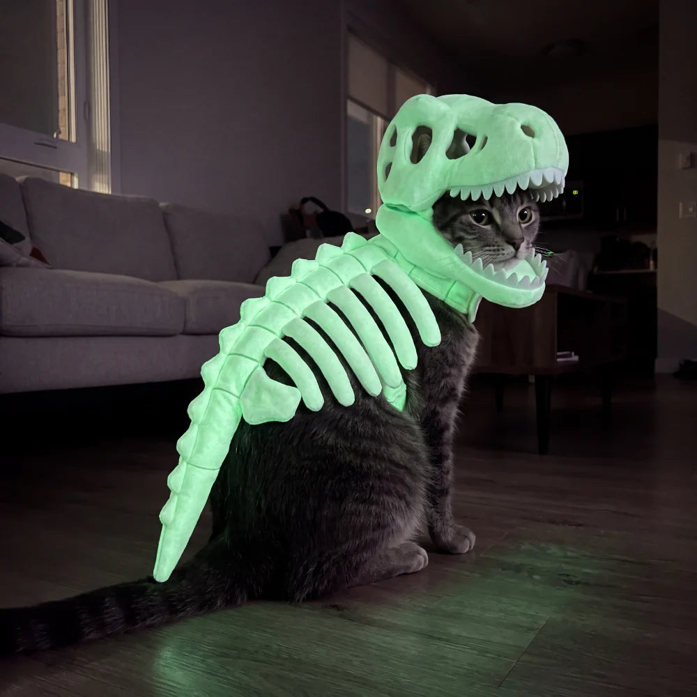 CatSaur Glow-in-the-Dark Dinosaur Skeleton Plush Toy for Dogs & Cats