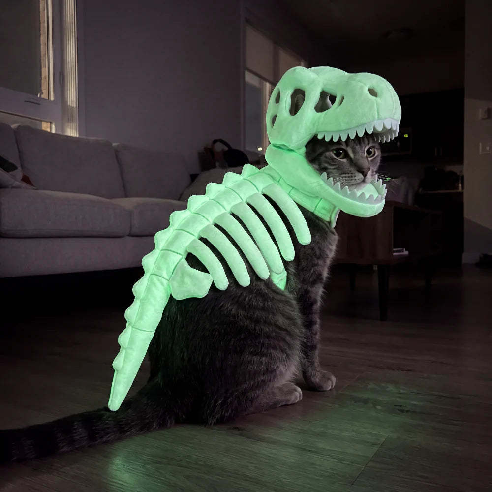 CatSaur Glow-in-the-Dark Dinosaur Skeleton Plush Toy for Dogs & Cats