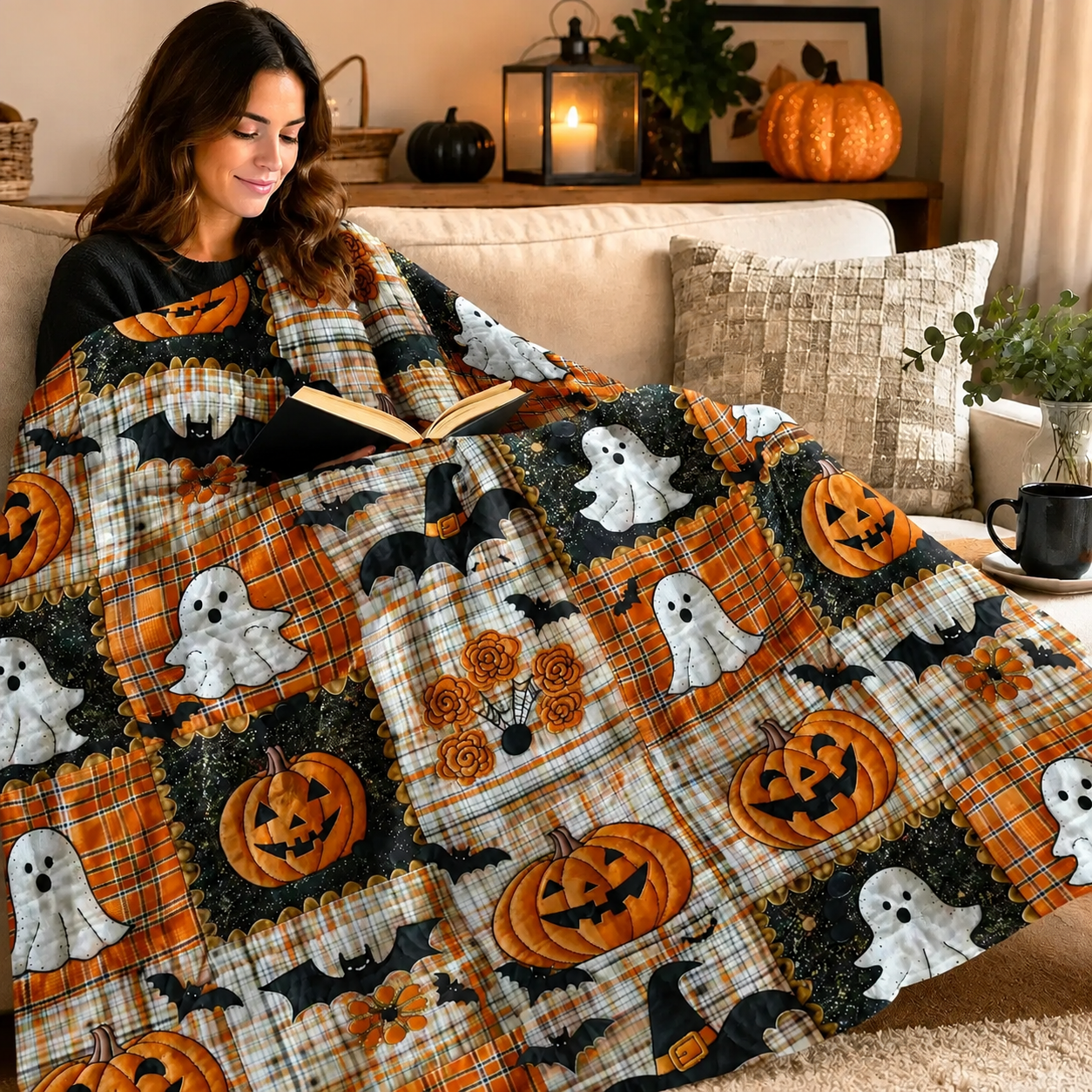 Halloween Pumpkin & Ghost Fleece Throw Blanket