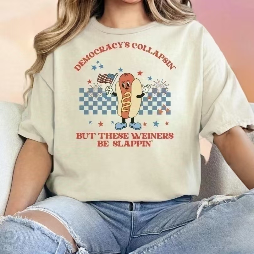 "Democracy & Hot Dogs" Humorous American T - Shirt
