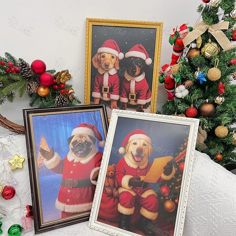 Custom Christmas Pet Art Canvas Frame Portrait