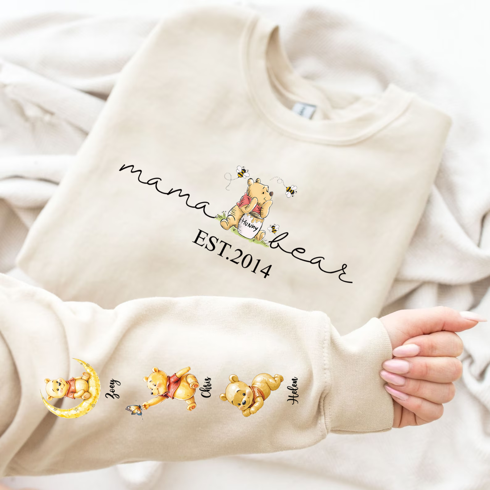 Mama Bear Sweatshirt with Kids Names on Sleeve - Custom Mama Sweatshirt